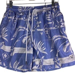 Spicy Tuna Mens Large Swim Trunks Board Shorts Blue Tropical Palm Trees